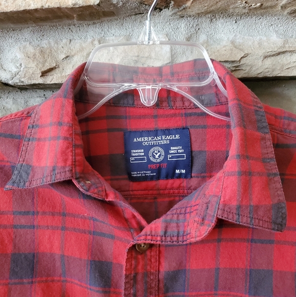American Eagle Outfitters Red Plaid Prep Fit Button Down Shirt - Picture 2 of 10